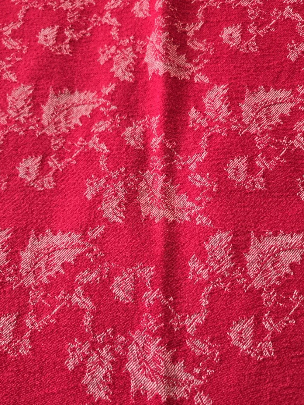 Martha Stewart Red Cotton Blanket With Leaves, Holiday Throw